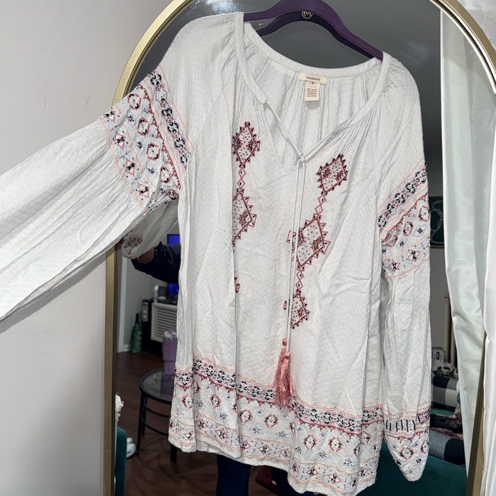 Sundance White and Pink Embroidered Blouse